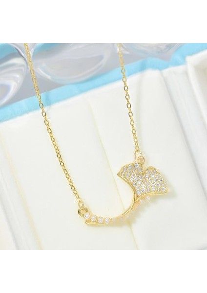 BINRONG0154 Altın Ginkgo Yaprağı Inci Zirkonyum Kolye (Yurt Dışından) fiyatları