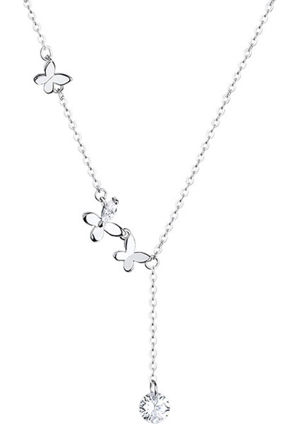 BINRONG0596 Gümüş Kelebek Zirkonya Kolye (Yurt Dışından)