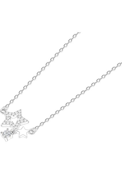 BINRONG0592 Gümüş Beş Köşeli Yıldız Zirkon Kolye (Yurt Dışından)