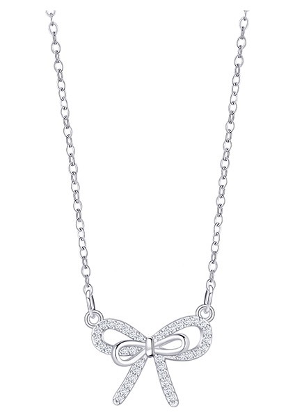 BINRONG0522 Gümüş Minimalist Fiyonk Zirkonya Kolye (Yurt Dışından)