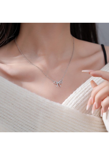 BINRONG0522 Gümüş Minimalist Fiyonk Zirkonya Kolye (Yurt Dışından) fiyatları