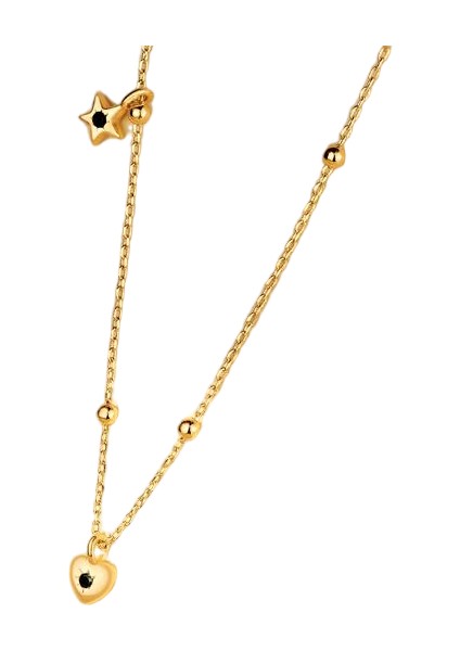 BINRONG0529 Altın Kalp Siyah Zirkon Kolye (Yurt Dışından)