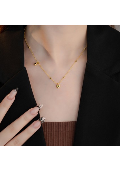 BINRONG0529 Altın Kalp Siyah Zirkon Kolye (Yurt Dışından) fiyatları