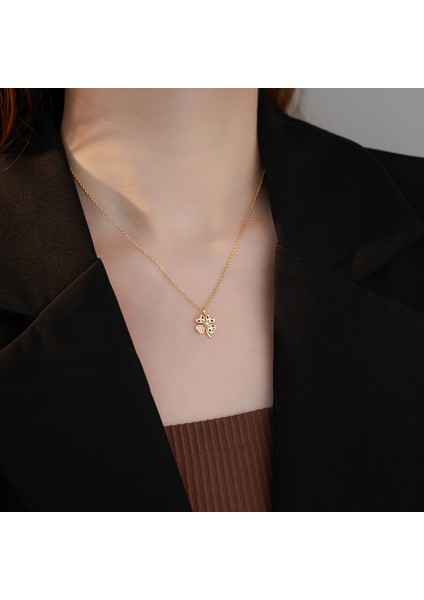 BINRONG0542 Altın Dört Yapraklı Yonca Zirkon Kolye (Yurt Dışından) fiyatları