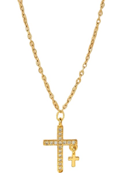 BINRONG0543 Altın Haç Zirkonya Kolye (Yurt Dışından)