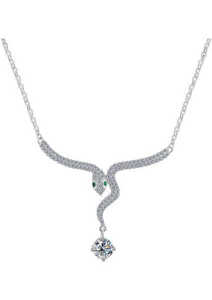 BINRONG0526 Gümüş Yılan Zirkon Kolye (Yurt Dışından)