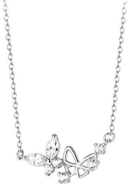 BINRONG0563 Gümüş Kelebek Zirkonya Kolye (Yurt Dışından)