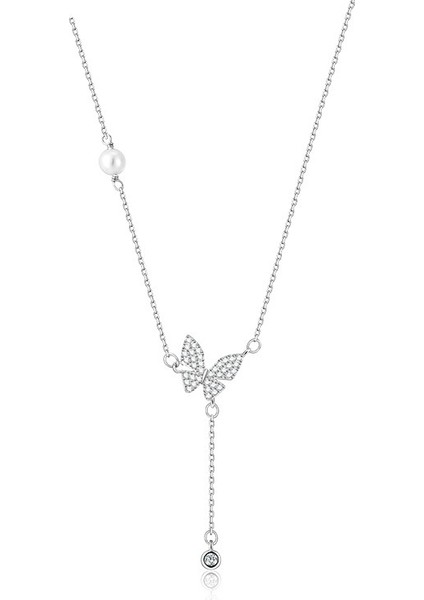 BINRONG0572 Gümüş Kelebek Zirkonya Kolye (Yurt Dışından)