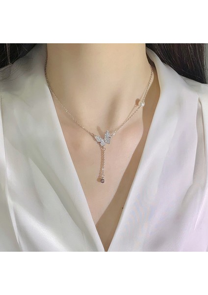 BINRONG0572 Gümüş Kelebek Zirkonya Kolye (Yurt Dışından) fiyatları