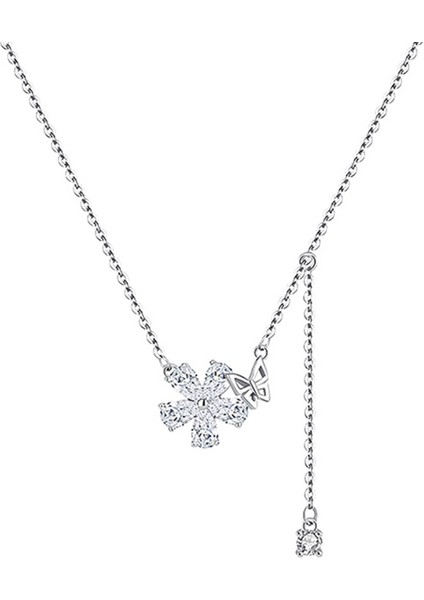 BINRONG0585 Gümüş Kiraz Çiçeği Zirkon Kolye (Yurt Dışından)