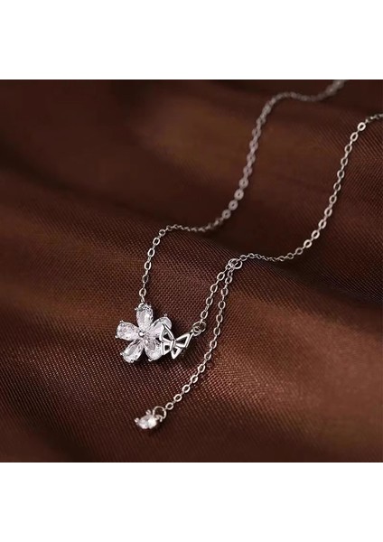 BINRONG0585 Gümüş Kiraz Çiçeği Zirkon Kolye (Yurt Dışından) fiyatları