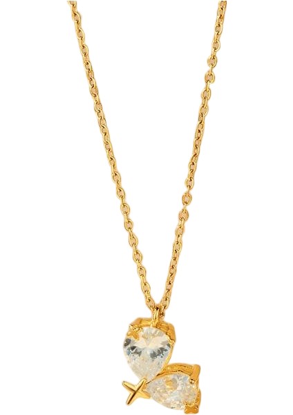 BINRONG0532 Altın Kalp Şeklinde Zirkon Kolye (Yurt Dışından)