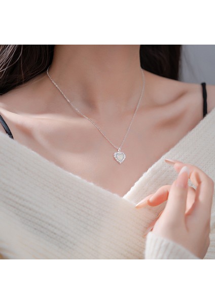 BINRONG0517 Gümüş Romantik Kalp Şeklinde Zirkonya Kolye (Yurt Dışından) fiyatları