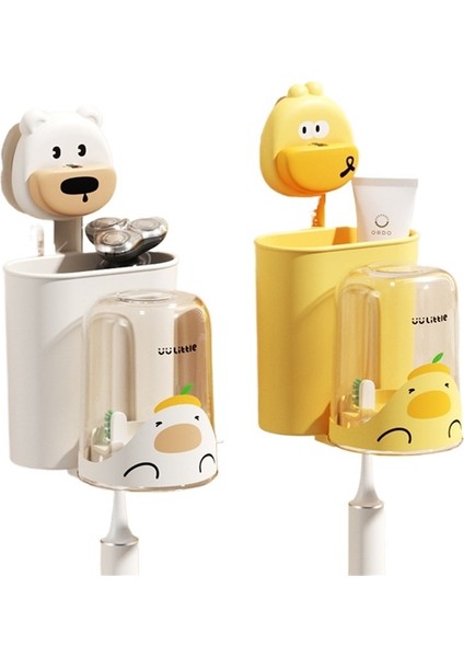 Vantuzlu Diş Fırçası Tutucu Sevimli Çizgi Film Üçlü Aile Ağız Gargarası Bardağı Diş Fırçası Bardağı Banyo Duvara Monte Çocuk Diş Fırçası Tutucu (2 Adet) (Yurt Dışından)