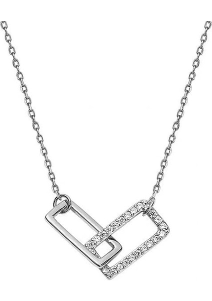 BINRONG0573 Gümüş Minimalist Kare Zirkon Kolye (Yurt Dışından)