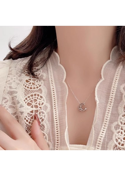 BINRONG0564 Gümüş Yıldız Ay Zirkon Kolye (Yurt Dışından) fiyatları