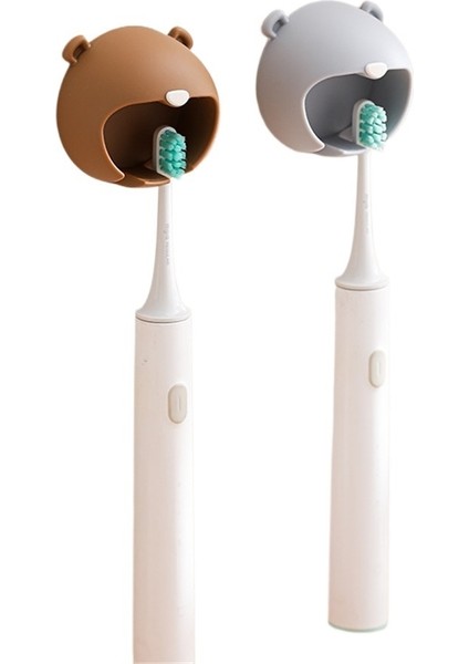 Duvara Monte Deliksiz Ayı Diş Fırçası Tutucu Banyo Elektrikli Diş Fırçası Saklama Çift Delikli Raf Çift Diş Fırçası Askısı (2 Adet) (Yurt Dışından)