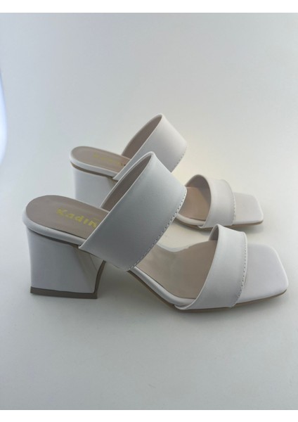 Çift Bantlı Kalın Topuklu Kadın Terlik #1005