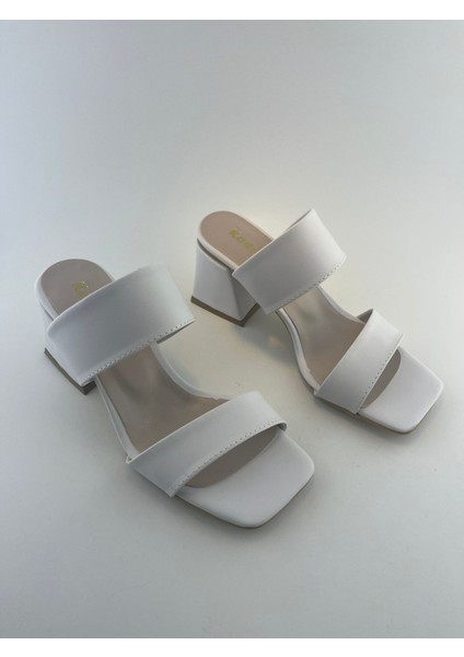 Çift Bantlı Kalın Topuklu Kadın Terlik #1005 modelleri