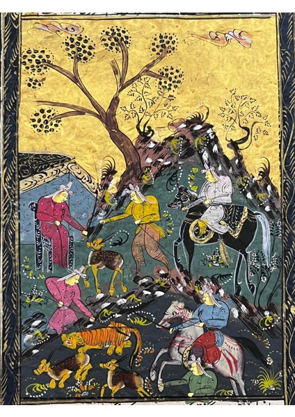 Ağacın Altında Yazılan Ferman Adlı El Yapımı Minyatür Resim 28X17,5 cm fiyatları