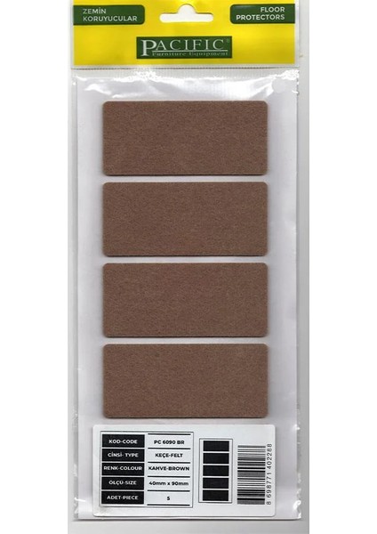 Yapışkanlı Keçe 40 mm x 90 mm – Kahverengi – 5 Adet | Zemin Koruyucu & Ses Önleyici