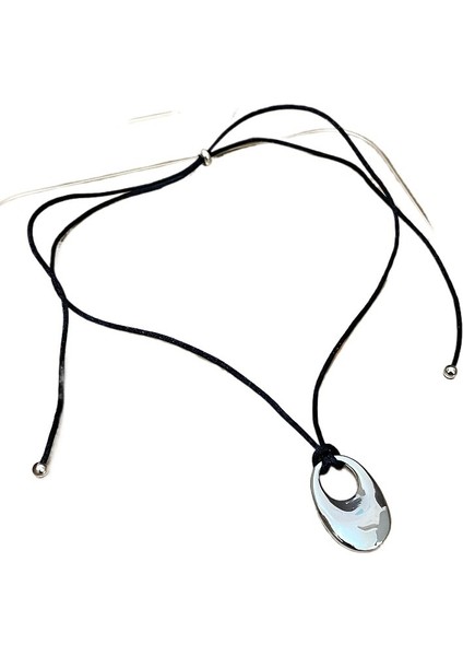 Kadın Gümüş Aynalı Siyah Ip Kolye (Yurt Dışından)