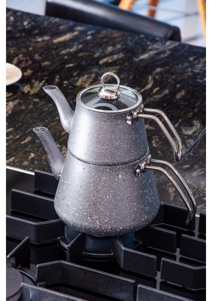 Bonjour Compact Granit Kaplama Çaydanlık Takımı – Gri