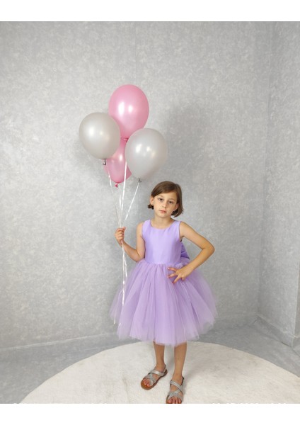 Kız Çocuk Abiye Elbise Ada Model , Lila Tütü Elbise