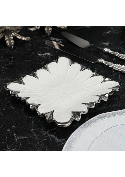 Roy Kıng Flora Sılver Kare Sunum Tabak 24*24 cm