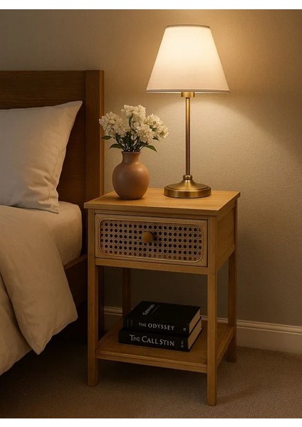 Bambu 2 Katlı Çekmeceli Oturma Odası Yatak Odası Komodini Rattan Komodin