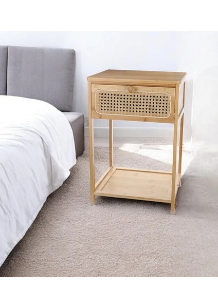 Bambu 2 Katlı Çekmeceli Oturma Odası Yatak Odası Komodini Rattan Komodin modelleri