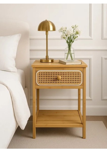 Bambu 2 Katlı Çekmeceli Oturma Odası Yatak Odası Komodini Rattan Komodin indirimleri