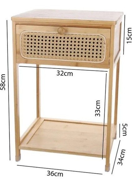 Bambu 2 Katlı Çekmeceli Oturma Odası Yatak Odası Komodini Rattan Komodin