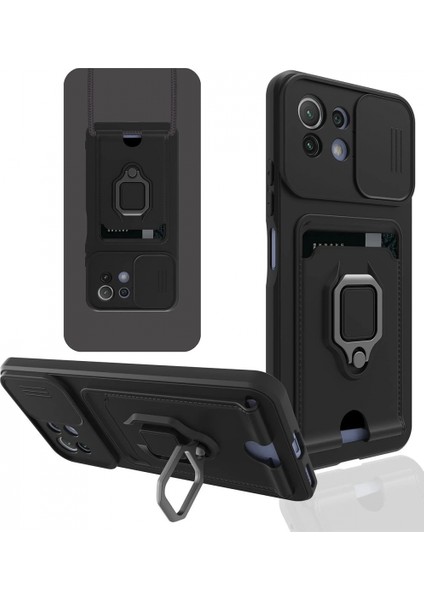 Xiaomi Mi 11 Lite Kılıf Zuma Kartvizitli Yüzüklü Silikon - Siyah