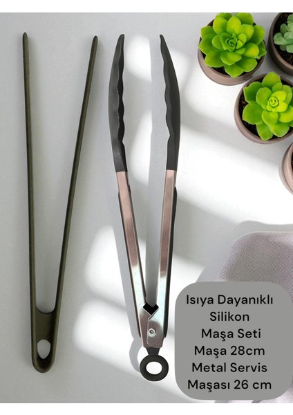 Isıya Dayanıklı Silikon Maşa Kevgir Kepçe Spatula Kaşık Seti (30-28-22-20 Cm) 15 Parça indirimleri