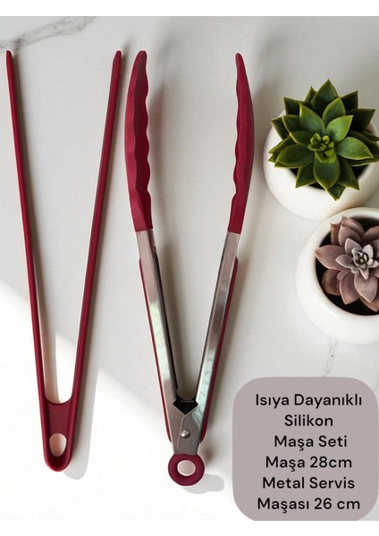 Isıya Dayanıklı Silikon Maşa Kevgir Kepçe Spatula Kaşık Seti (30-28-22-20 Cm) 15 Parça indirimleri