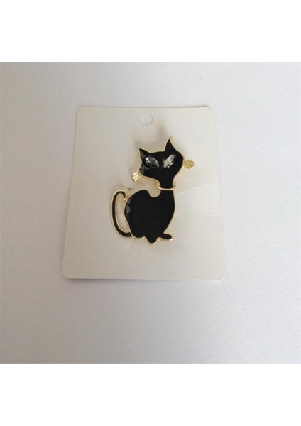 Kedili Altın Renk Broş Siyah