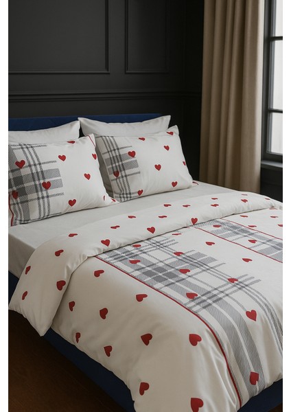 Lüks Dayanıklı Yumuşak Pamuklu Çift Kişilik Nevresim Takımı Seti + Lastikli Çarşaf +2 Yastık Kılıflı