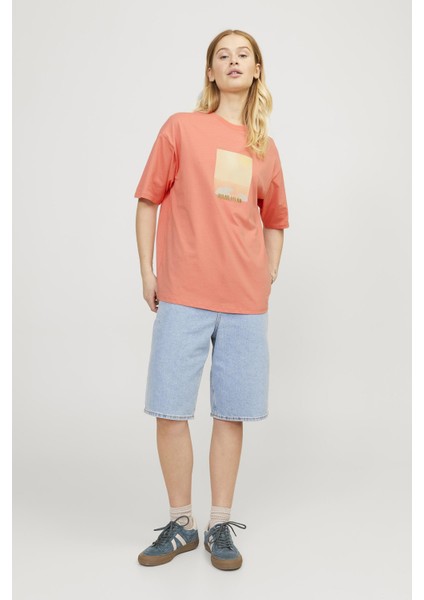 JXPAIGE LOOSE SS TEE JRS Kiremit Kadın Kısa Kol T-Shirt indirimleri