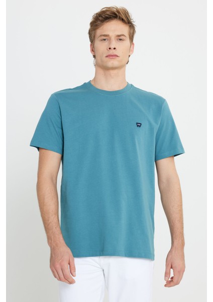 Bisiklet Yaka T-shirt Mavi Erkek Kısa Kol T-Shirt