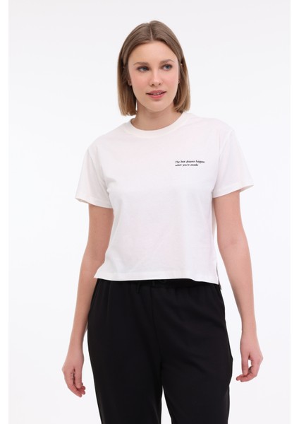 WL ANNA 11 5FX Ekru Kadın Kısa Kol T-Shirt