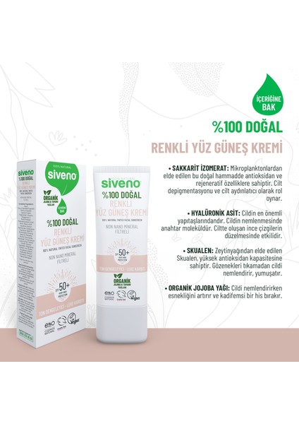 %100 Doğal Yüz Güneş Kremi Renkli Ton Eşitleyici Leke Karşıtı Uva Uvb spf 50+ 30 ml fiyatları
