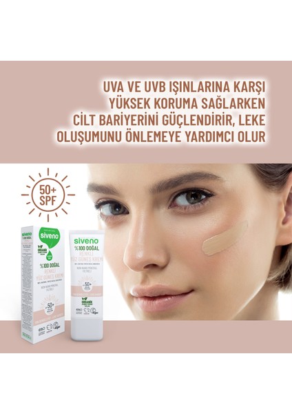 %100 Doğal Yüz Güneş Kremi Renkli Ton Eşitleyici Leke Karşıtı Uva Uvb spf 50+ 30 ml indirimleri