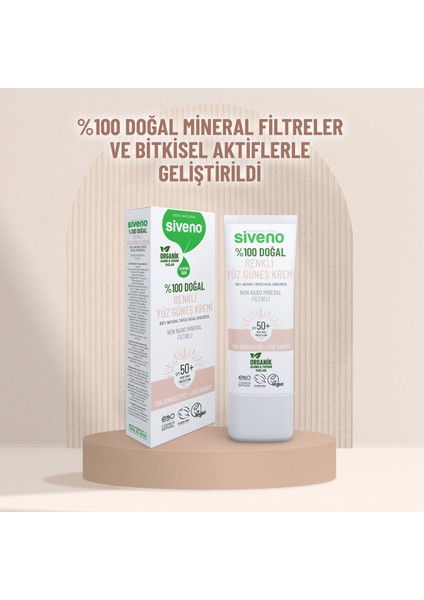 %100 Doğal Yüz Güneş Kremi Renkli Ton Eşitleyici Leke Karşıtı Uva Uvb spf 50+ 30 ml