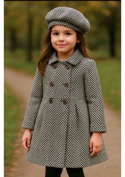 Kızçocuk Orta Kalınlıkta Kaşe Kaban Şapka Ile Birlikte Orta Kalınlıkta