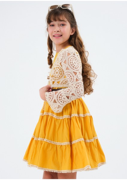 Kızçocuk Dantel Yelekli %100 Pamuklu Vual Yazlık Baharlık Elbise fiyatları