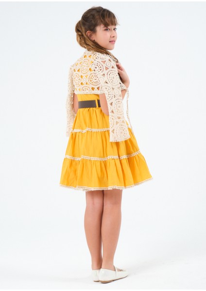 Kızçocuk Dantel Yelekli %100 Pamuklu Vual Yazlık Baharlık Elbise fırsatları