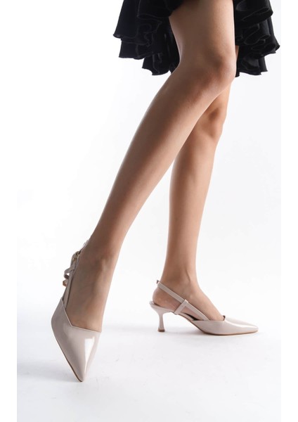 Mira Premium Kadın Bej Rugan Topuklu Ayakkabı