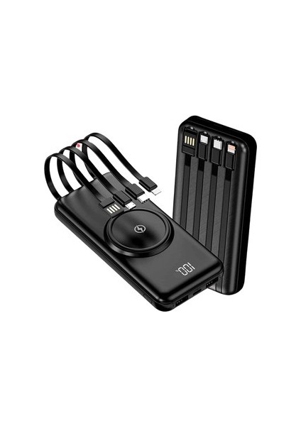 10.000 Mah Dijital Göstergeli Dahili Çoklu Kablolu Powerbank,siyah,taşınabilir Wireless Şarj Cihaz fiyatları