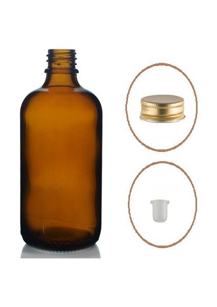 100 ml Kahverengi Cam Şişe, Sarı Metal Düz Kapaklı, 24 Adet, Cam Şişe, Esans Şişesi, Yağ Şişesi, Kozmetik Şişesi